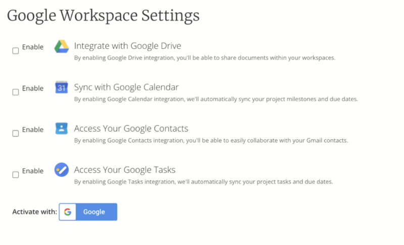 Mavenlink Google workspace