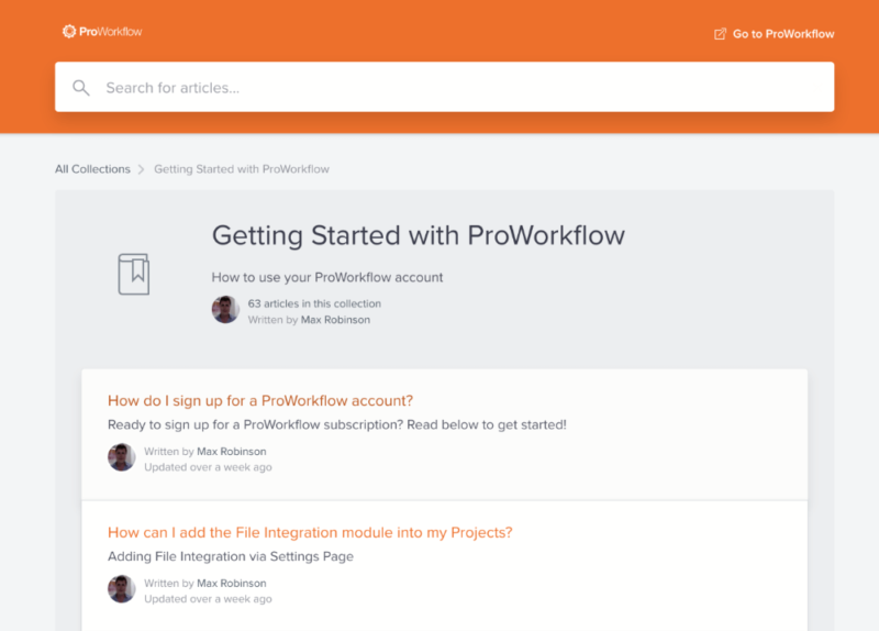 ProWorkflow Help articles