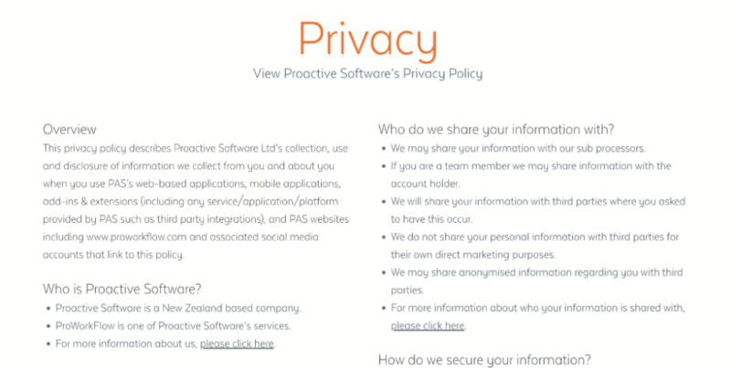 ProWorkflow Privacy policy
