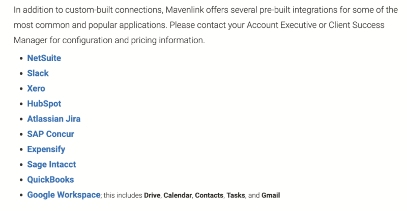 Mavenlink app integrations