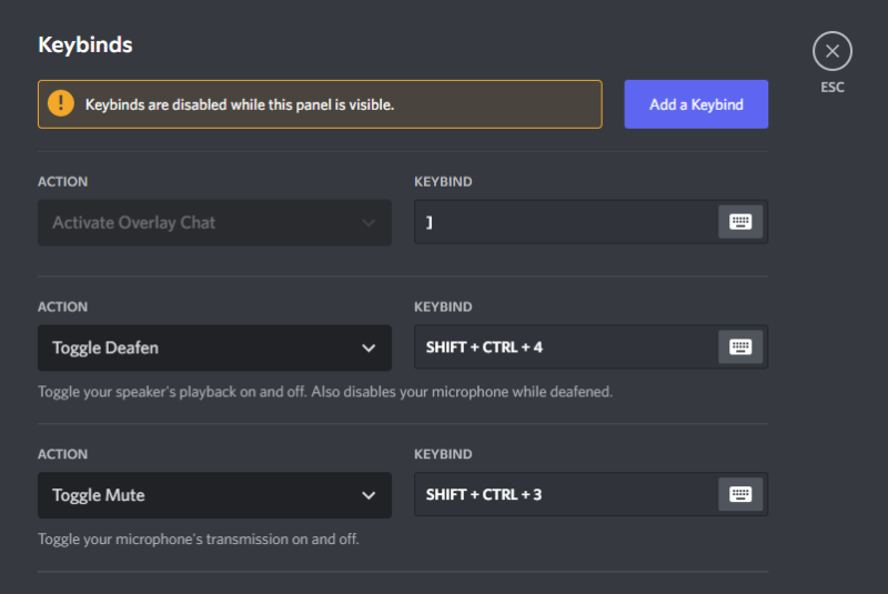 discord keybinds