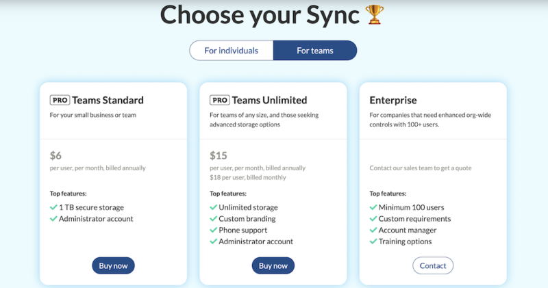 sign up for sync.com