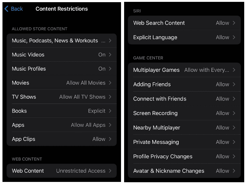 content restrictions ios multiple