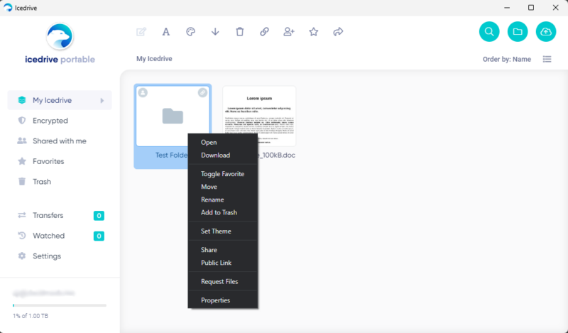 icedrive portable app context menu