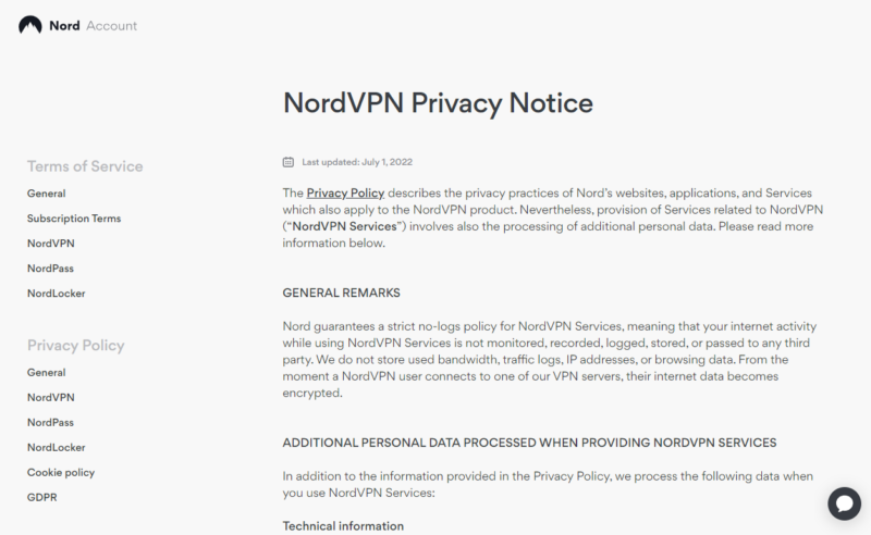 nordvpn privacy policy