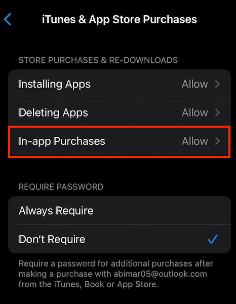 screen time app purchase settings