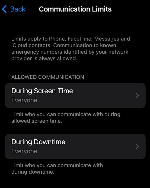 screen time communication limits