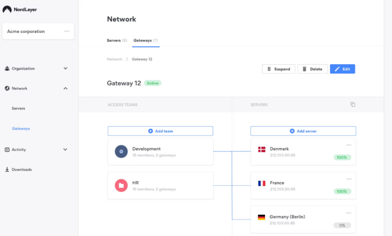 NordLayer dashboard