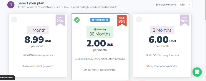 PrivateVPN Pricing