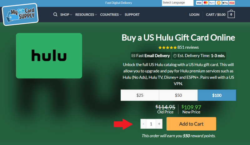 hulu gift card