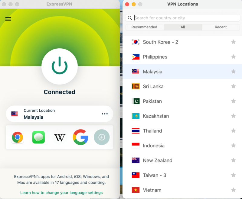 ExpressVPN Malaysia servers