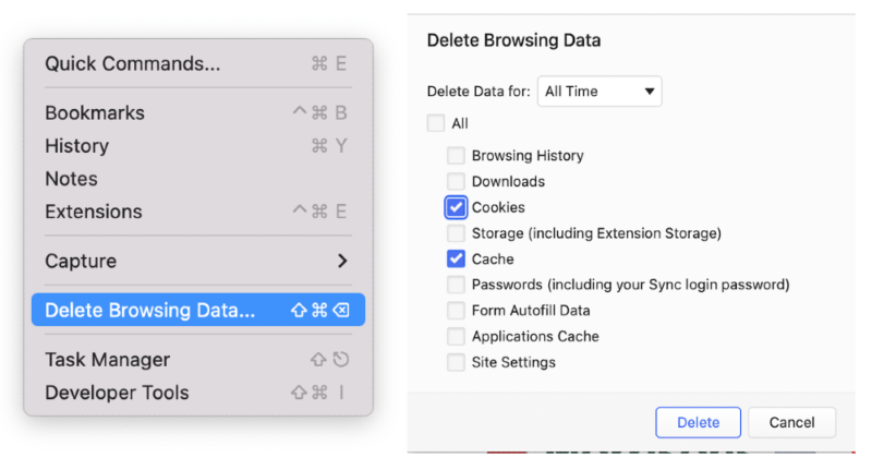 delete browsing data mac
