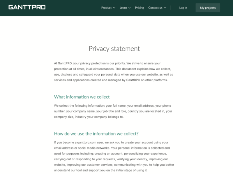 ganttpro privacy