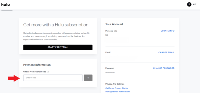 hulu redeem