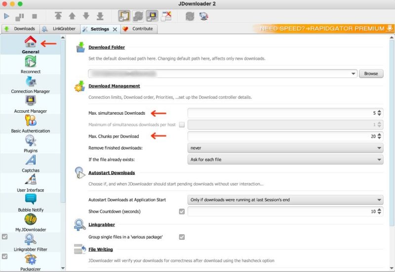 jdownloader settings 2