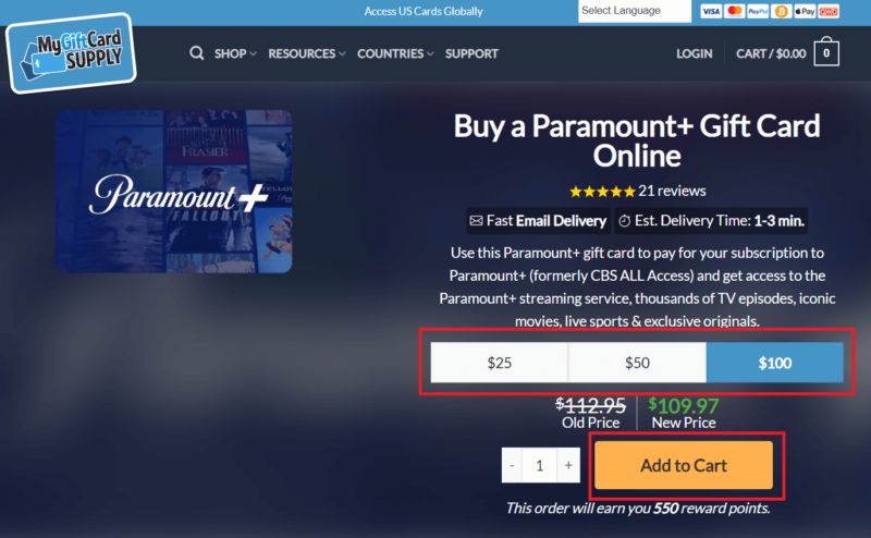 paramount gift card