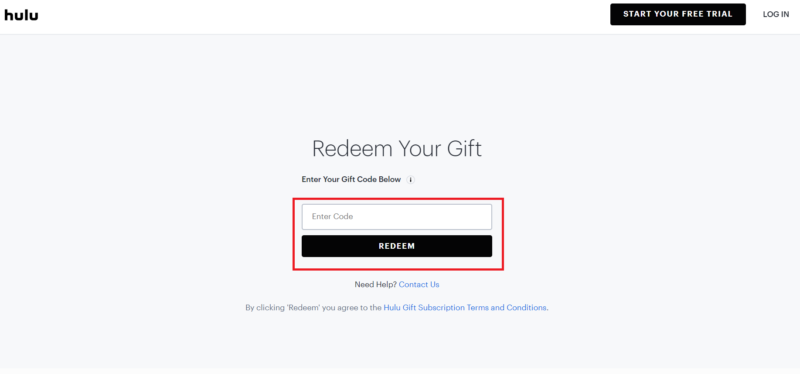 redeem gift hulu