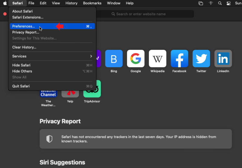 select preferences from safari menu