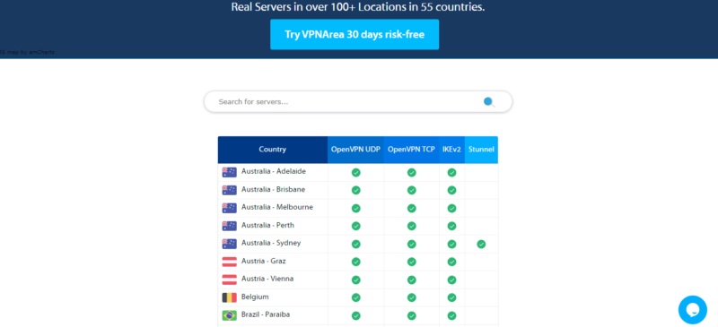 vpnarea server locations