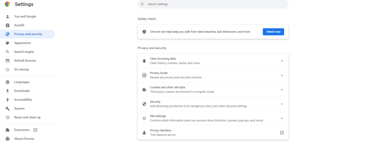 Chrome privacy and security settings