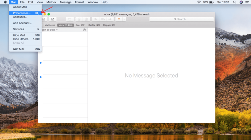 Mail app main menu