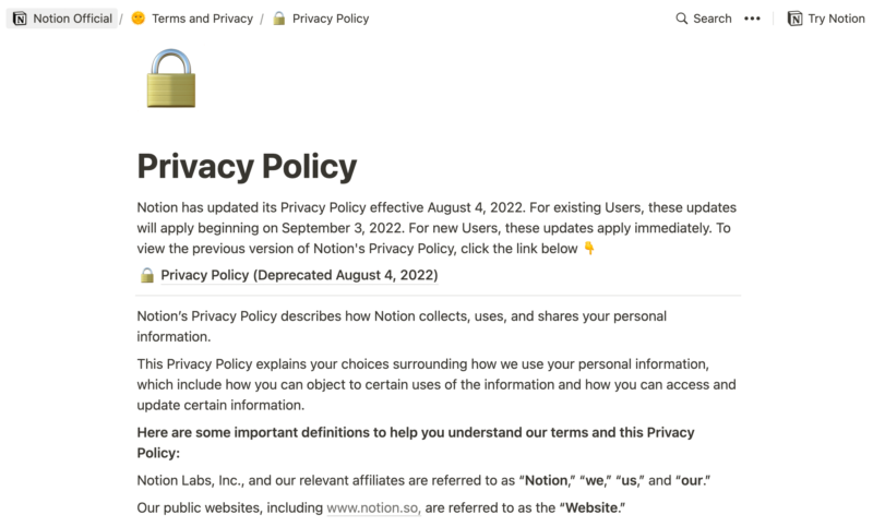 notion and security and privacy 
