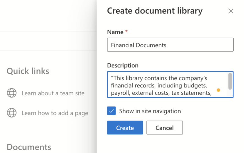 sharepoint library description