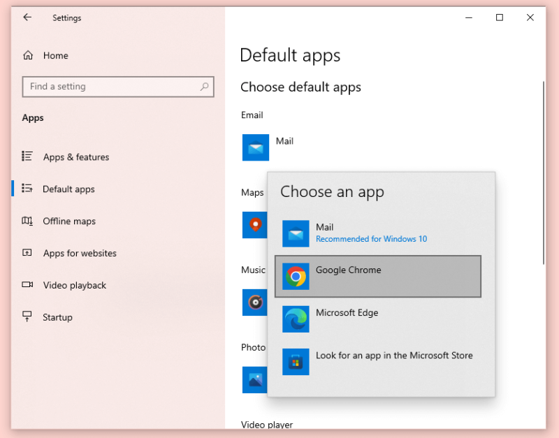 Change default browser in Windows