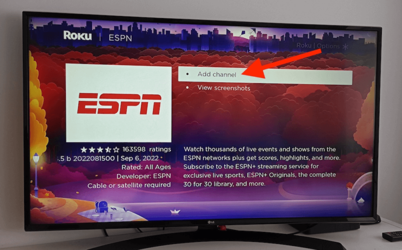 add espn channel roku