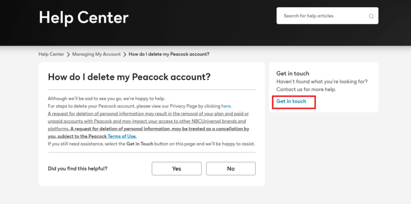 cancel peacock tv subscription contact