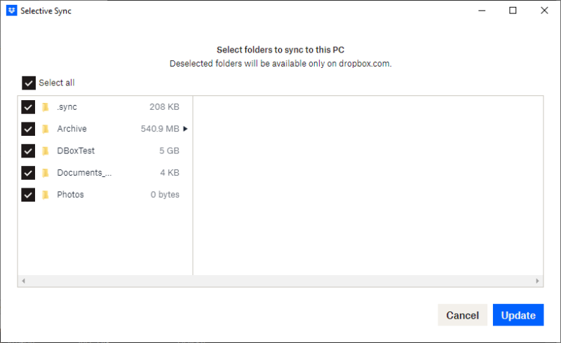 dropbox selective sync