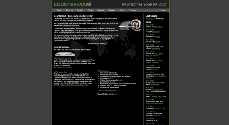 countermail website homepage