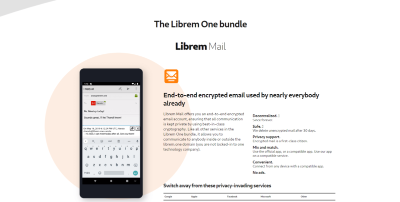 librem mail website homepage