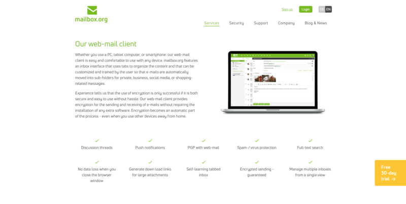 mailbox website services page