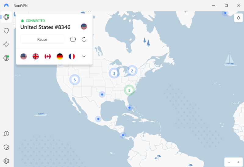 NordVPN-app NordVPN connected to a server in the united states