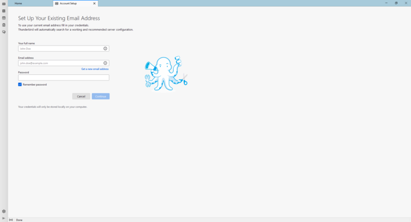 thunderbird account setup page
