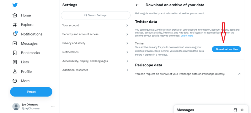 twitter backup download archive