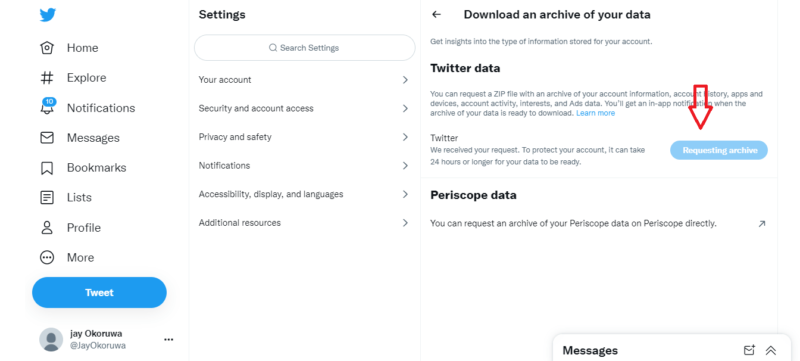 twitter backup request archive