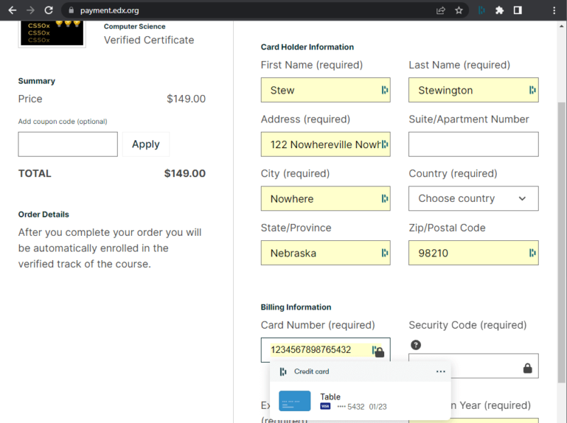 dashlane autofill payment form