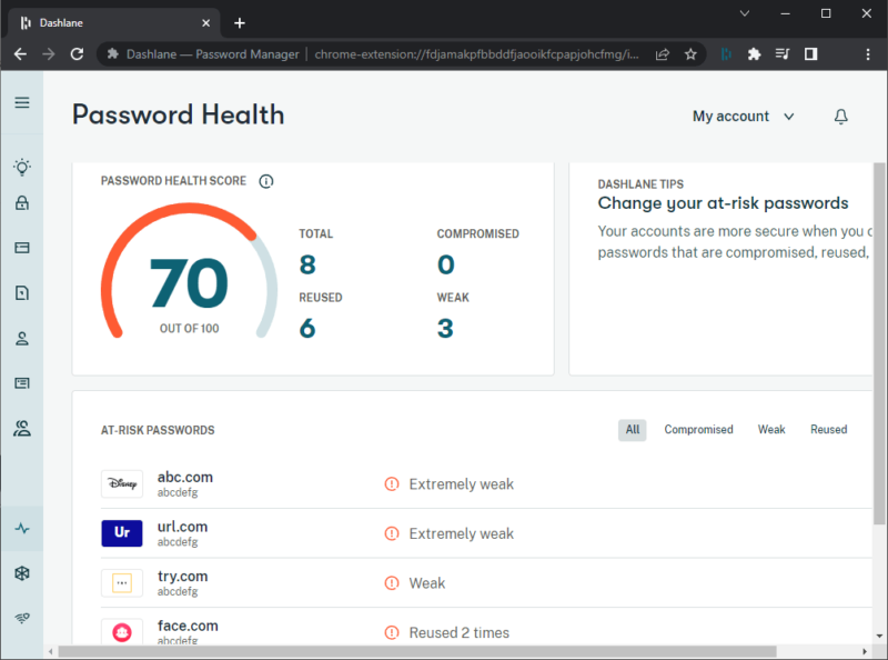 dashlane pc dashboard health