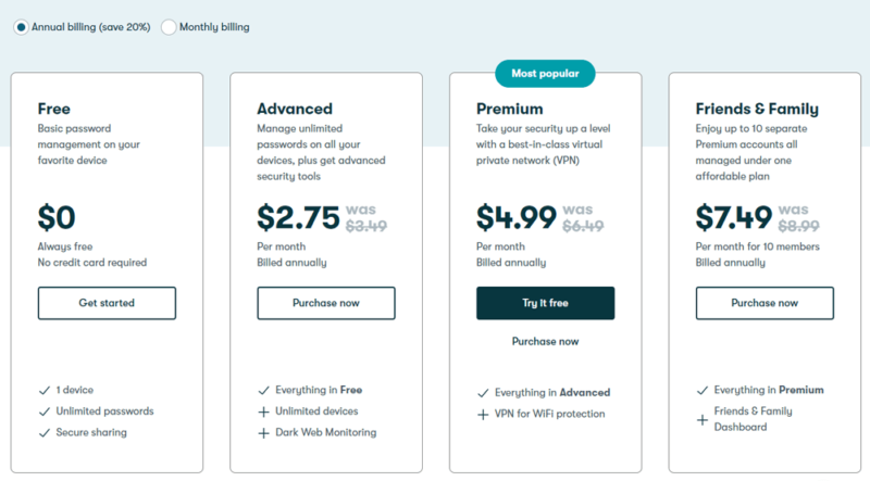 dashlane pricing cta