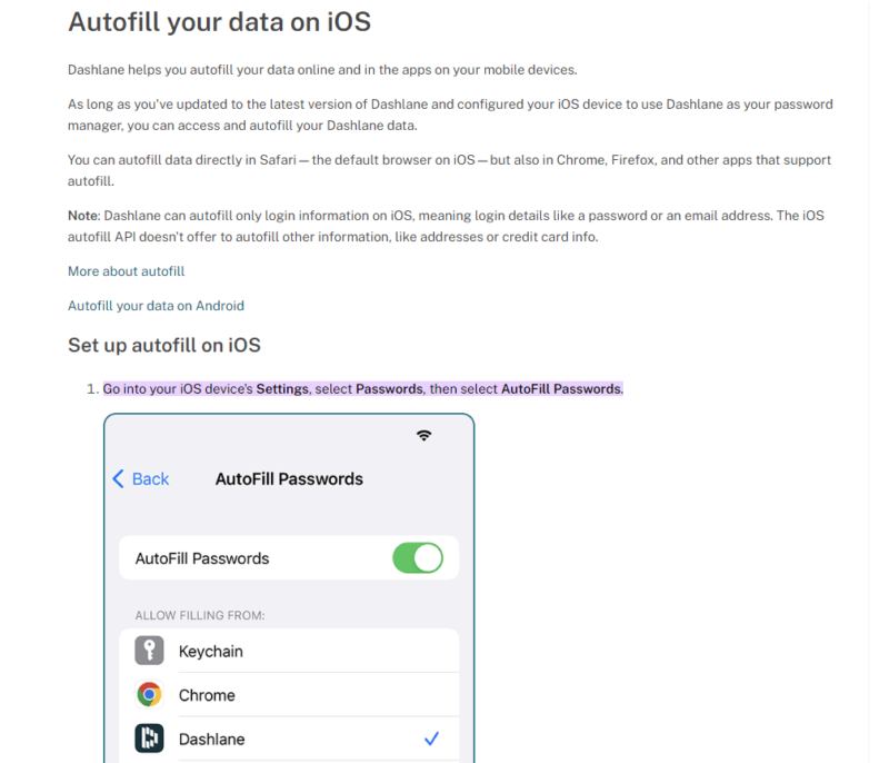 dashlane set ios autofill