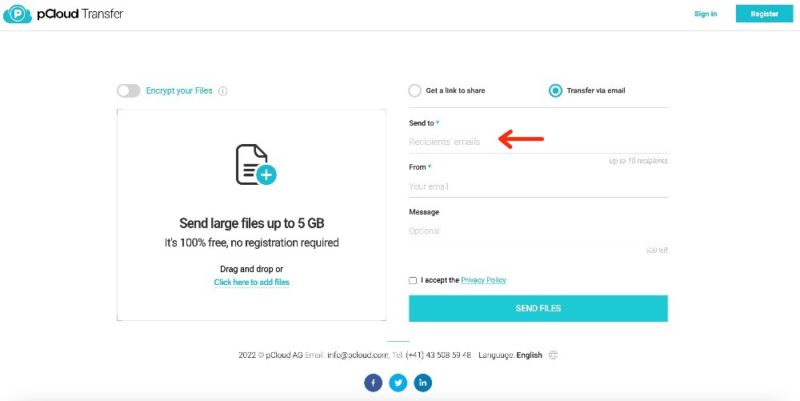 pcloud transfer email