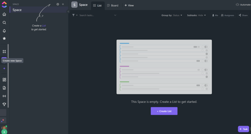 clickup create space