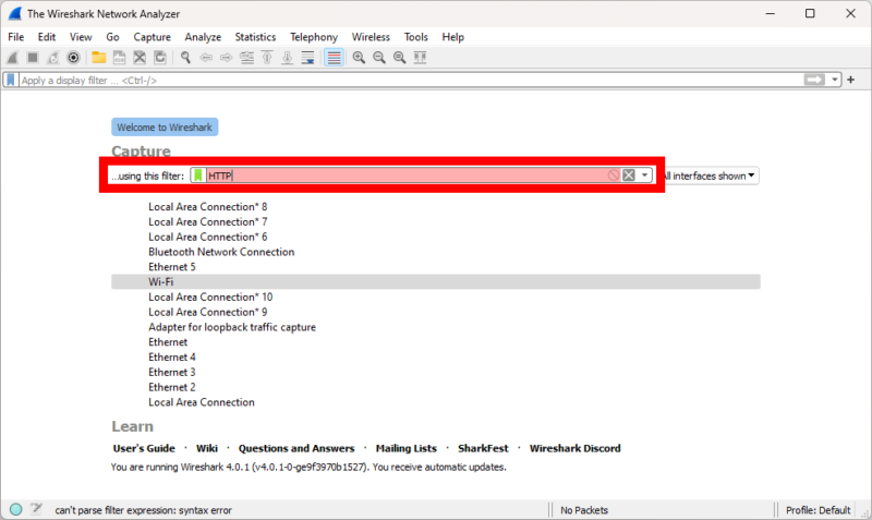 wireshark capture filter