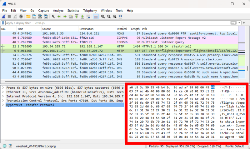 wireshark packet bytes pane