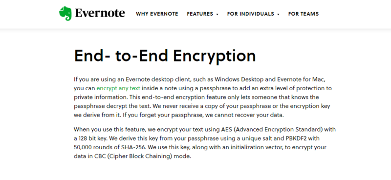 Evernote encryption