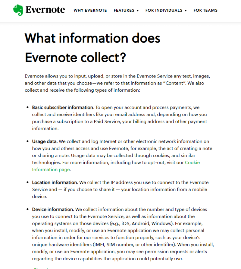 Evernote privacy