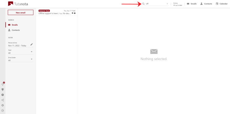 Tutanota email search