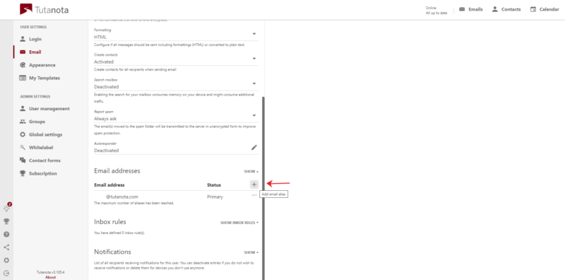 Tutanota-email-settings Tutanota email settings
